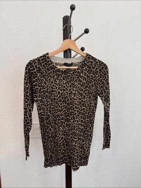 J. Crew Leopard Print Long-Sleeve Crewneck Top - Tan & Black